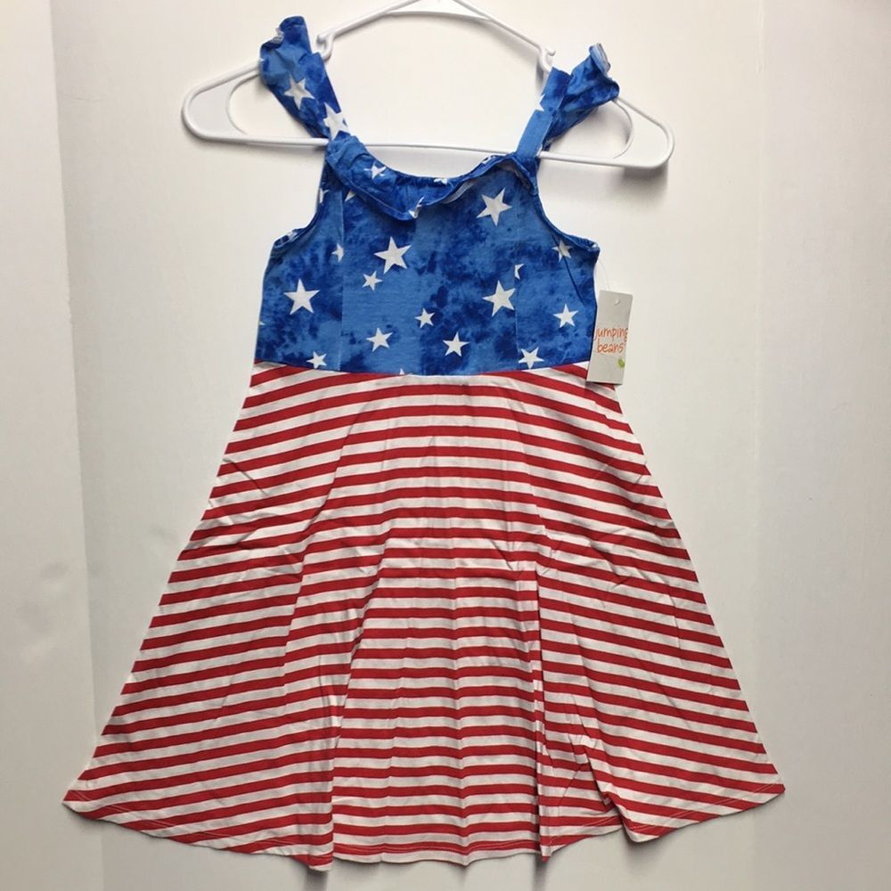 Jumping Beans All Day Play Patriotic Star & Stripe Dress 4th of July size 7 NEW